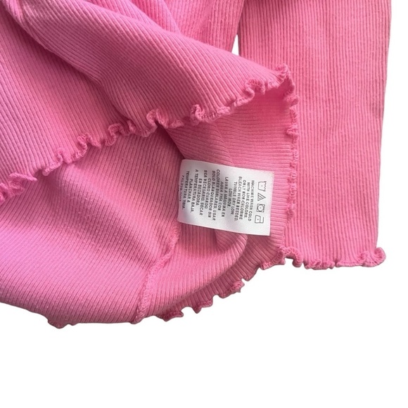 Garanimal tight knit ribbed texture top pink lettuce trim wrist hem Girls 12 Mo - Picture 4 of 7